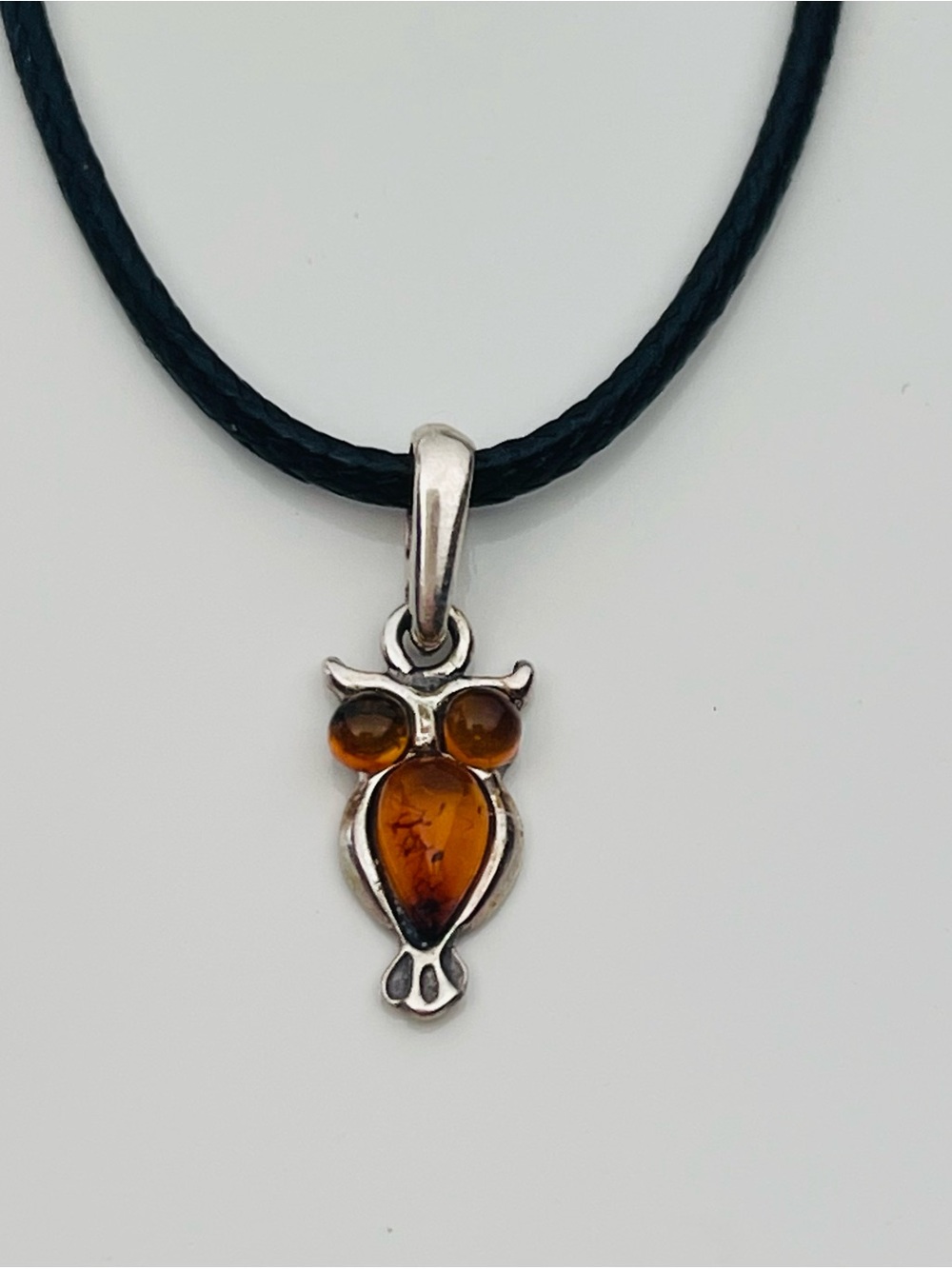 Dainty Sterling silver amber owl necklace